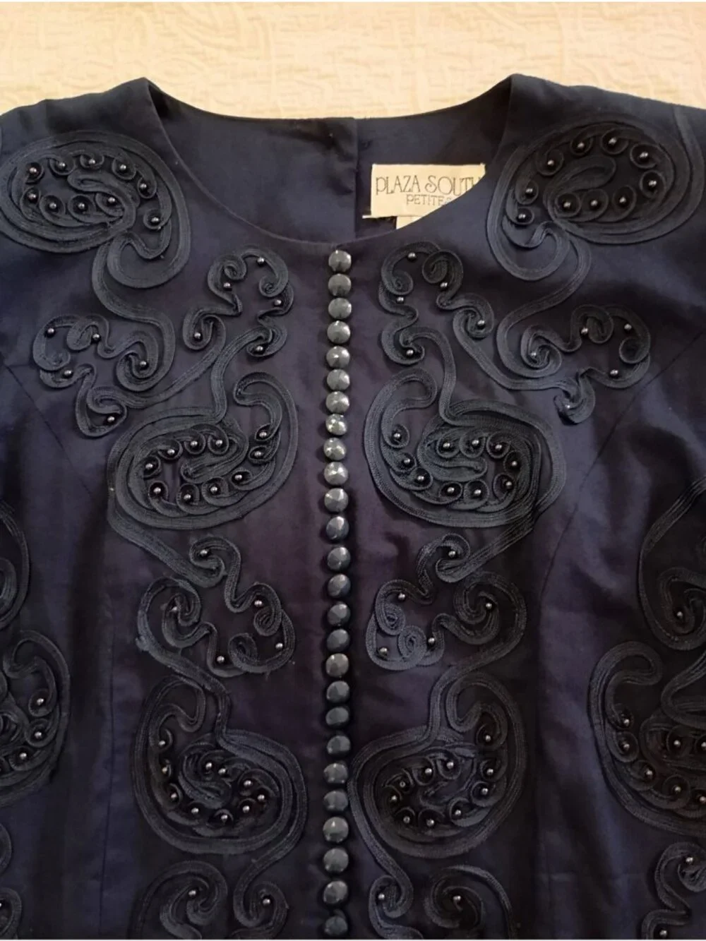 Vintage Plaza South Petites Navy Blue Embellished Dress Button Details Size 12